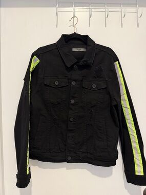 🔥🌟🔥 KDNK Black Denim Jacket with Neon Reflective Stripe- Size L